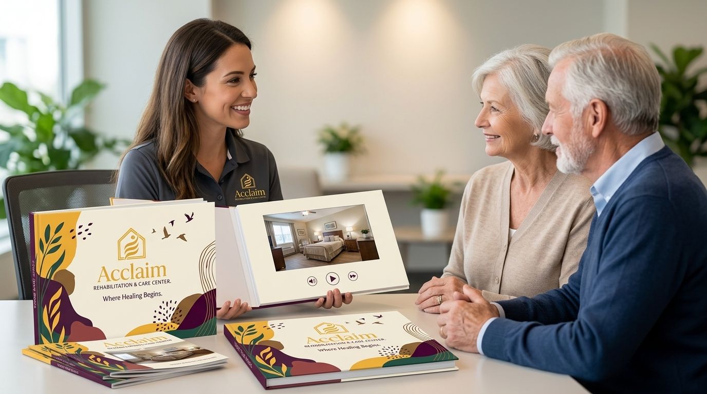 A staff member sharing a video story book with a family