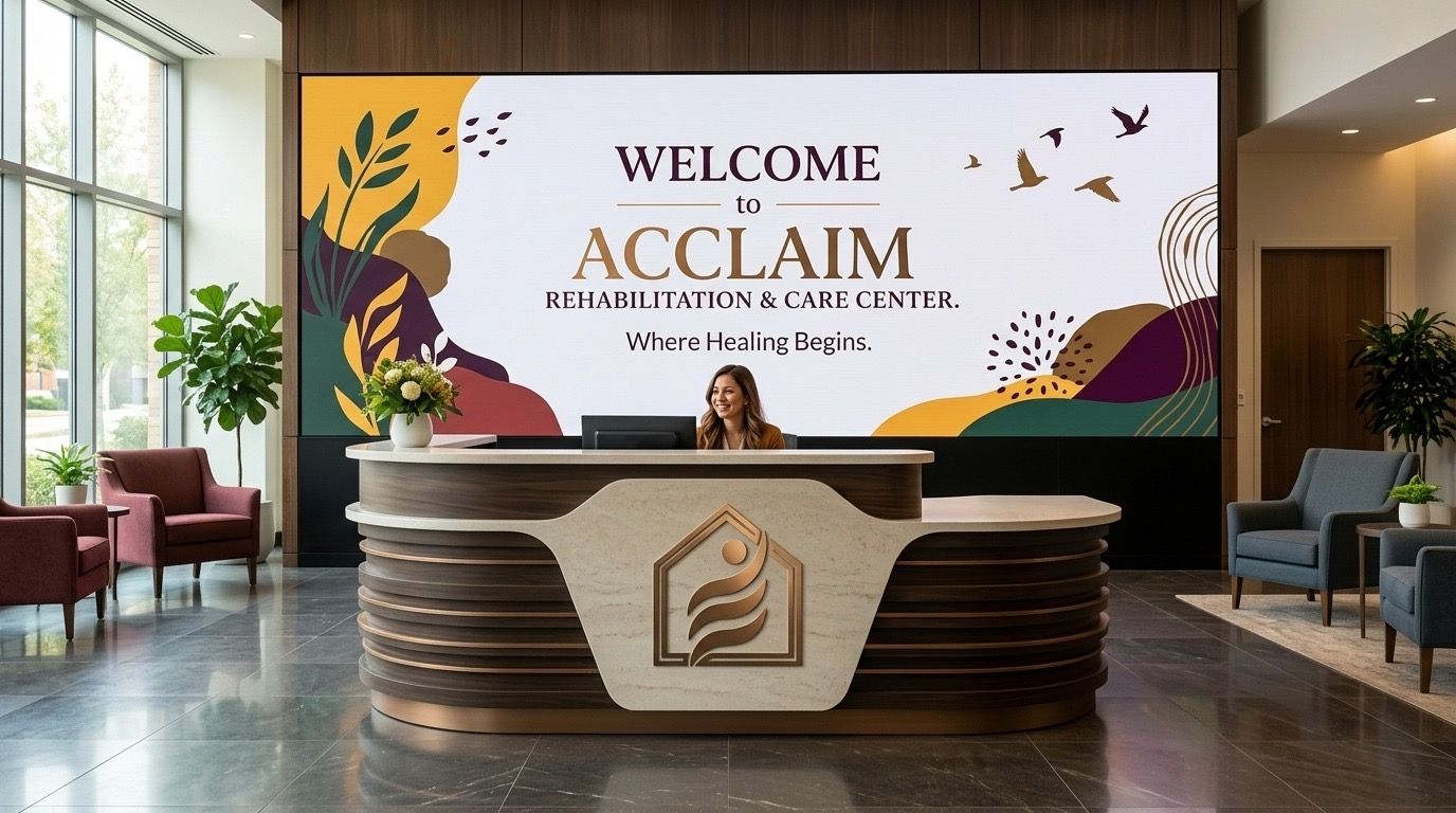The bright Acclaim welcome lobby